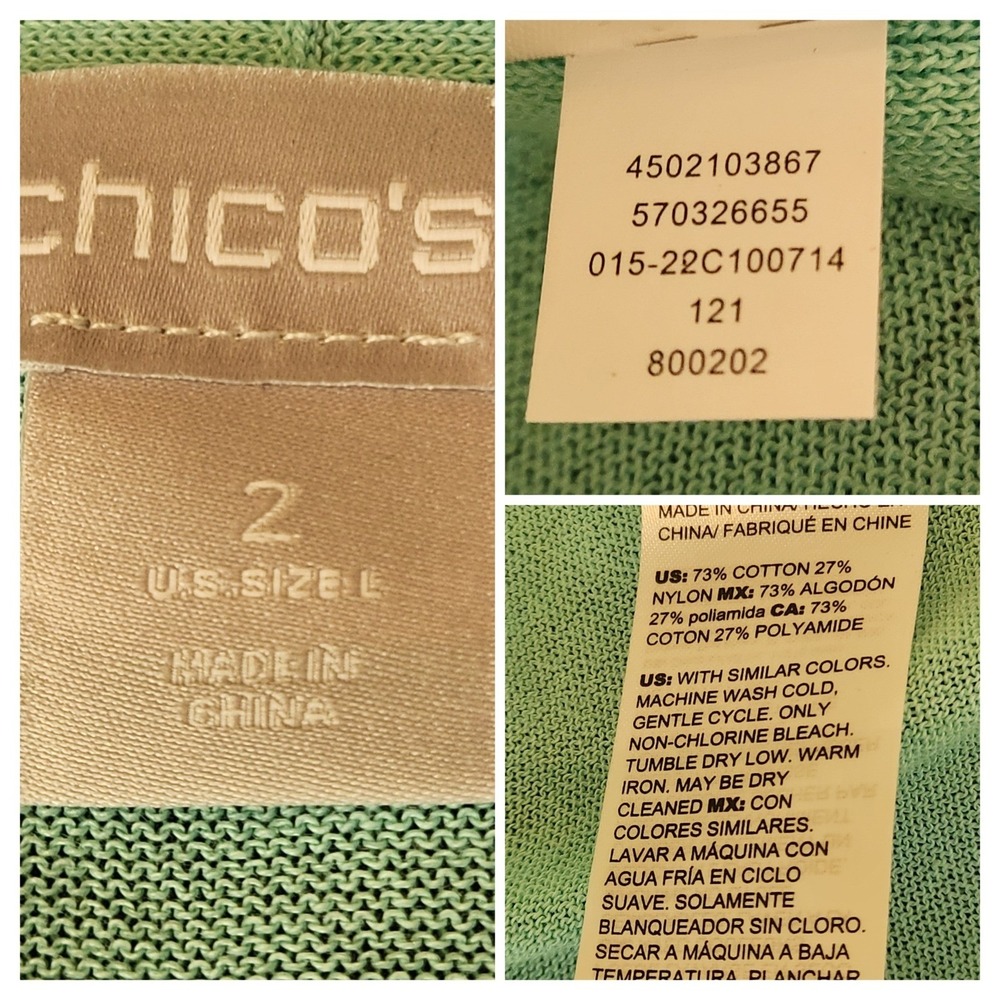 Chico's 2 Seafoam Green Open Front Longline Cardigan Sweater Ruched Sleeve Sz L - Picture 6 of 8